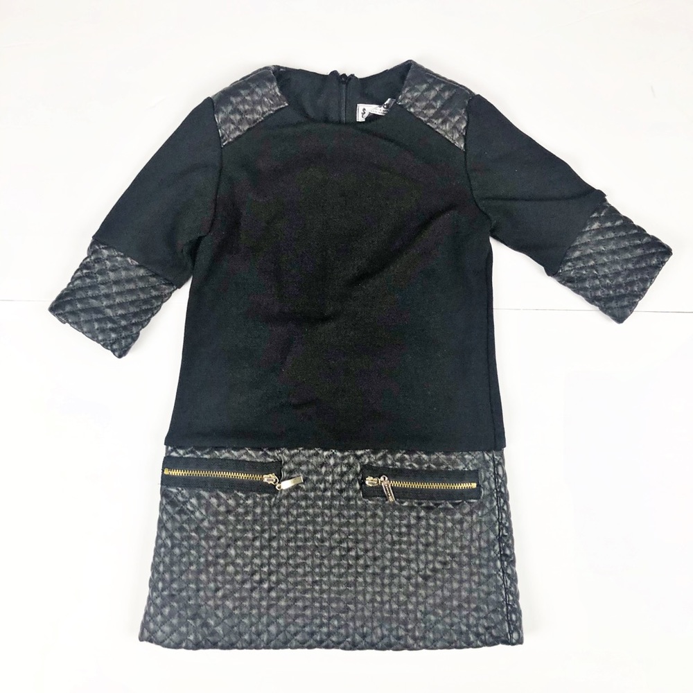 Black synthetic Leather Design Moto Dress …